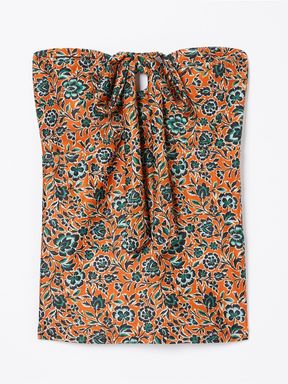 Orange Sketched Floral Tankini Top