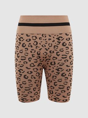 The Upside Leopard Print Spin Shorts in Tan