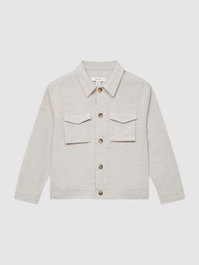 Junior Cotton-Linen Long Sleeved Shirt in Ecru
