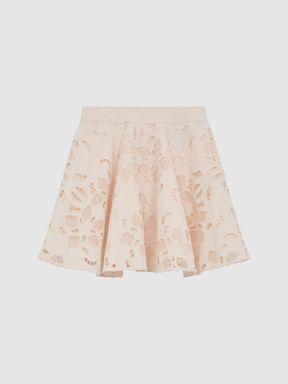 Junior Lace High Rise Mini Skirt in Pink