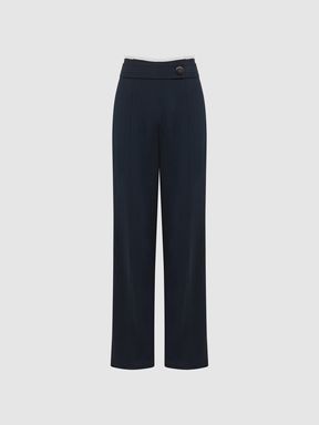 High Rise Wide Leg Trousers in Navy