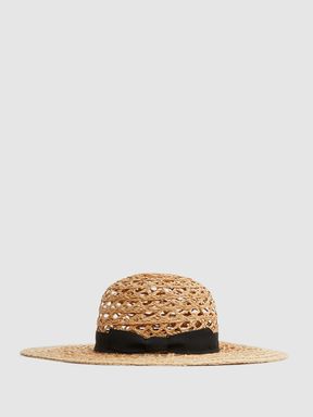 Crochet Raffia Wide Brim Hat in Neutral