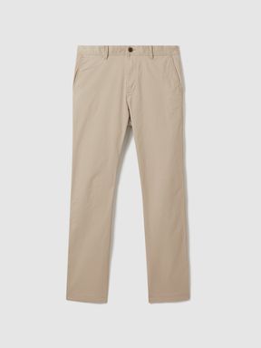 Slim Fit Washed Cotton Blend Chinos in Stone