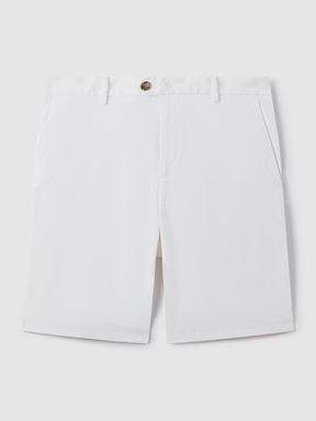 Modern Fit Cotton Blend Chino Shorts in White