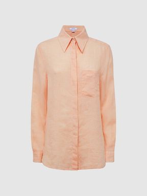 Linen Long Sleeve Shirt in Peach
