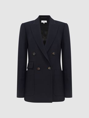 Double Breasted Twill Blazer in Navy