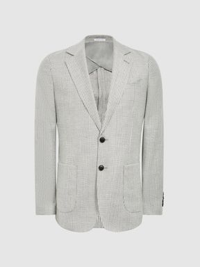 Single Breasted Prince of Wales Check Blazer in Grey