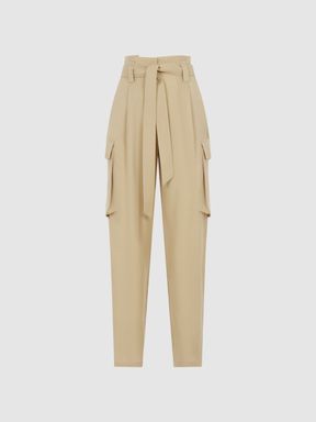 High Rise Straight Leg Utility Trousers in Neutral
