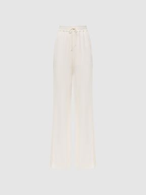 Wide Leg Lace Trousers in Cream
