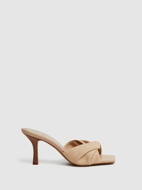 Raffia Slip On Mule Heels in Natural