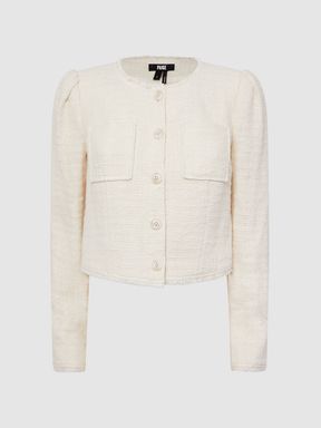 Paige Frayed Textured Jacket in Cream
