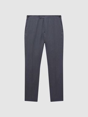 Slim Fit Linen Trousers in Airforce Blue