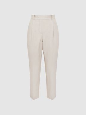 Tapered Linen Trousers in Oatmeal