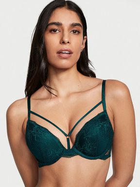 Black Ivy Green Add 2 Cups Push Up Strappy Fishnet Lace Bra