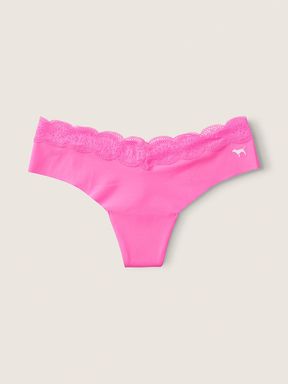 Radiant Rose Pink No Show Lace Trim Thong Knickers