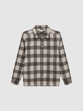 Brushed Checked Overshirt in Oatmeal/Brown