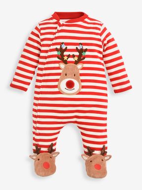 Red Personalised Reindeer Appliqué Sleepsuit
