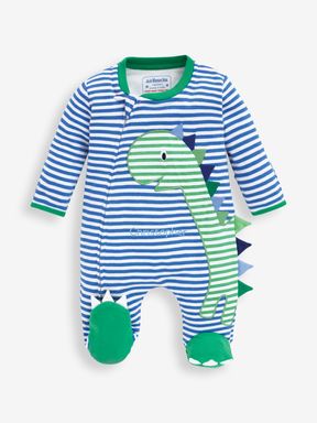 Blue Dinosaur Personalised Appliqué Cotton Zip Baby Sleepsuit