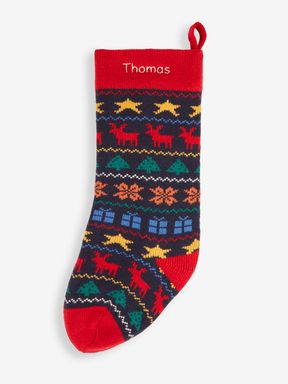 Navy Personalised Fair Isle Knitted Christmas Stocking