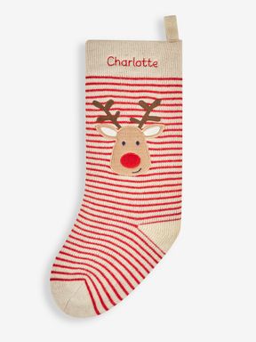Red Stripe Personalised Red Stripe Reindeer Knitted Stocking