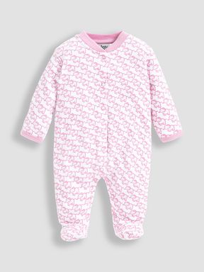 Pink Personalised Little Elephants Cotton Baby Sleepsuit