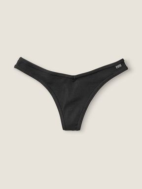 Pure Black Cotton Thong Knickers
