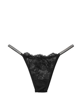 Black Lace Shine Strap Brazilian Panty