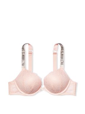 Purest Pink Bombshell Shine Strap Add 2 Cups Push Up Lace Bra