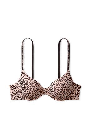 Classic Brown Leopard Smooth Logo Strap Lightly Lined T-Shirt Bra