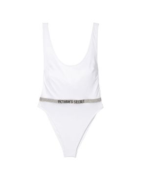 White Shine Strap Belted Open Back Swimsuit