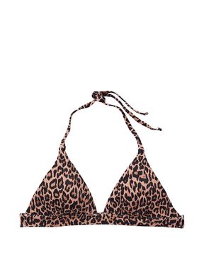Brown Leopard Print Halter Swim Bikini Top