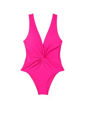 Forever Pink V Neck Plunge Open Back Swimsuit