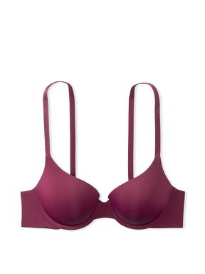 Burgundy Purple Smooth Logo Strap Full Cup Push Up T-Shirt Bra