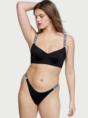 Black Longline Shine Strap Swim Bikini Top