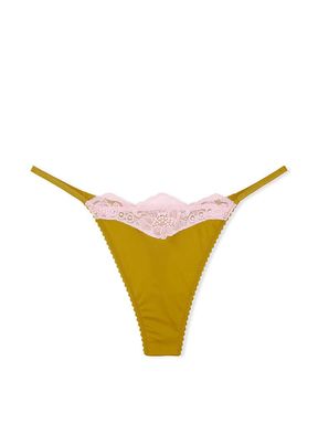 Golden Olive Green Lace Trim Thong Knickers