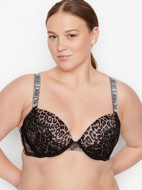 Brown Animal Print Lace Shine Strap Push Up Bra