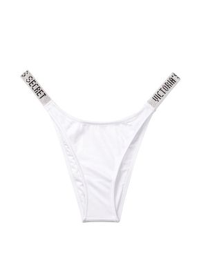 White Shine Strap Thong Bikini