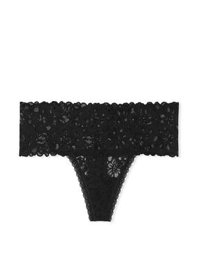 Black Lace Wide Band Thong Knickers