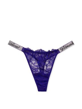 Night Ocean Blue Lace Thong Shine Strap Knickers