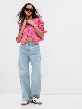 Pink Barbie Adult Puff Sleeve Icon Denim Jacket