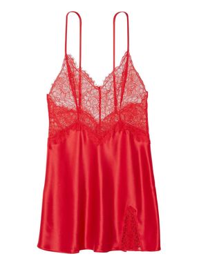 Lipstick Red Satin Lace Slip Dress