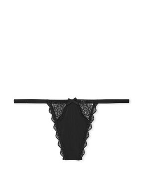 Black Lace Trim G String Knickers