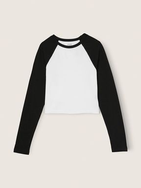 Black and White Long Sleeve Crop T-Shirt