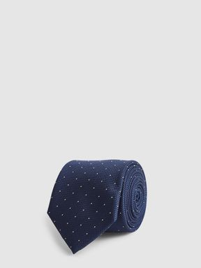 Silk Polka Dot Tie in Dark Blue