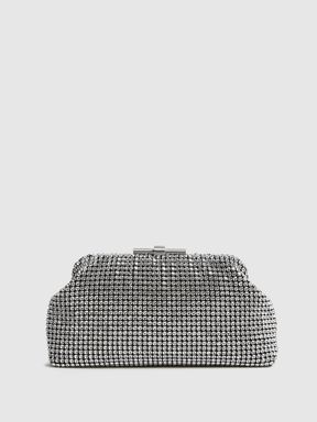 Embellished Clutch Bag in Silver