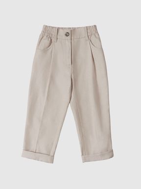 Junior Linen Blend Pull On Trousers in Oatmeal