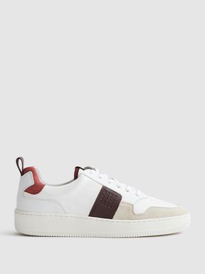 Mid Top Leather Trainers in White Bordeaux Mix
