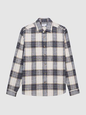 Large Check Twill Overshirt in Blue/Ecru