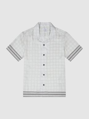 Bloom Print Cuban Collar Shirt in Soft Grey