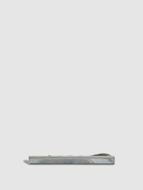 Stone Insert Tie Bar in Silver